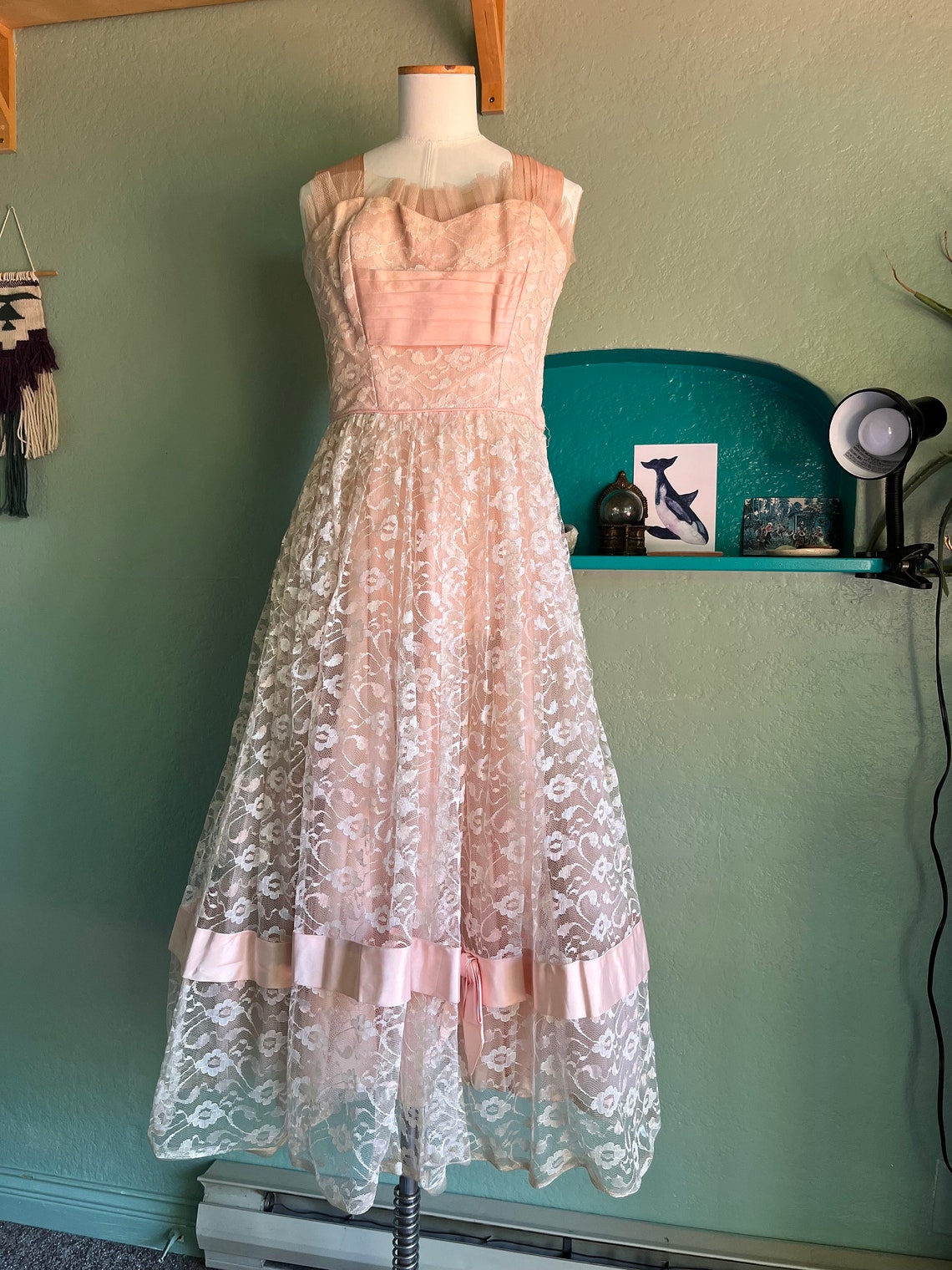 Vintage 50s Blush Pink A-line Hoco Gown With Layered Tulle Skirt Homecoming Dress main image 0
