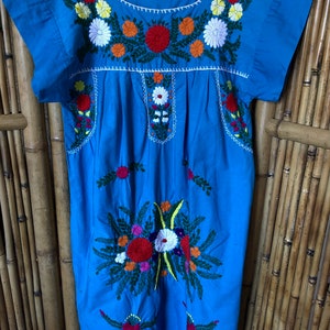Vintage Blue Mexican embroidered Dress