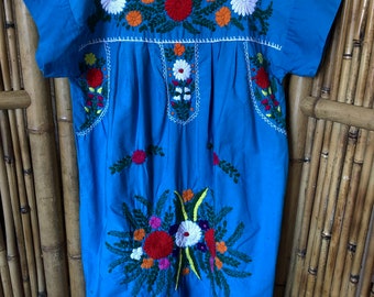 Vintage Tide Blue Mexican embroidered Dress
