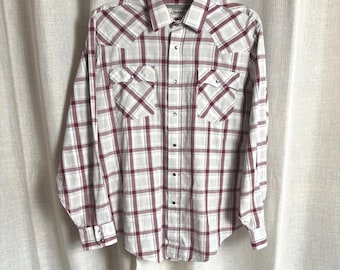 1980s Levis Western Snap Shirt, Plaid Cowboy Ranchwear (L)