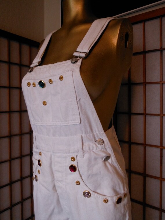 1990s Overalls White Denim Shortalls // Dungarees
