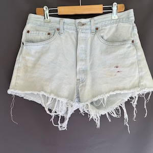 Vintage 90s Levis 501 Distressed Frayed High Waisted Cut Off Jean Shorts size 30 31 32