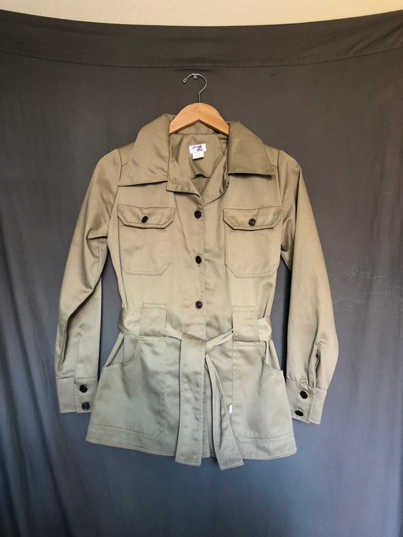 1970s Big E Levis Khaki Belted Jacket / 70s Colla… - image 1