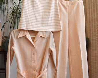 Vintage 1970s Peach 3 piece Leisure Suit