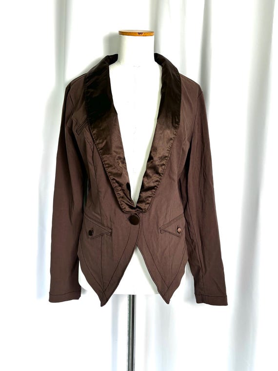 DKNY, Vintage 90s DKNY Brown Satin-Collar Blazer
