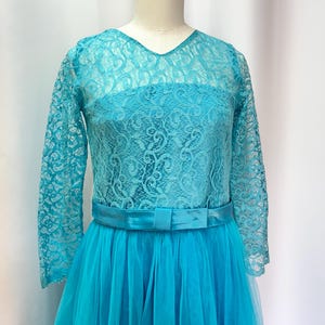 Vintage 1960s Blue Lace & Tulle Party Dress