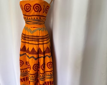 Ellen Tracy Strapless Tribal Print Linen Dress