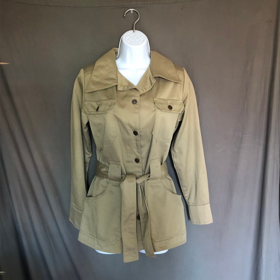 1970s Big E Levis Khaki Belted Jacket / 70s Colla… - image 4