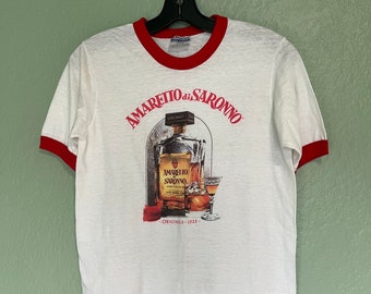 Vintage 1980s Thin Soft Amaretto di Saronno Ringer Tshirt