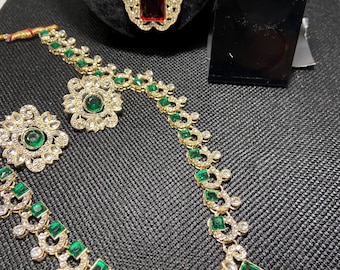 Ruby Red & Green Necklace Earring Set
