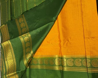 Beautiful Super Soft  Mysore Silk Saree (Turmeric/Green)