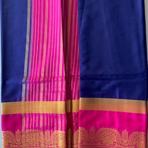 Super weicher Semi Mysore Seide Saree (Navy Blau/ Magenta)