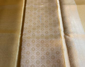 Hermoso sari de seda organza de tejido dorado súper suave