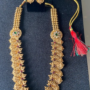 Collier pièce de monnaie polki laxmi rouge rubis : bijoux en or d'un gramme