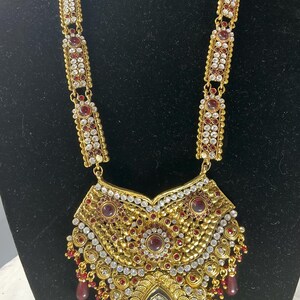 Beautiful Ruby /Gold stone CZ Dimond Bridal Long Necklace Haram