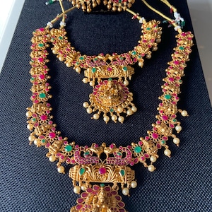 Beautiful one gram  Gold Haram Set (Ruby/pearls)