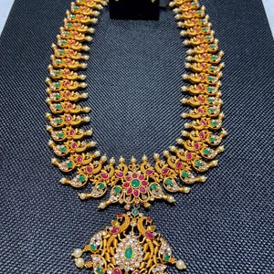 Ruby Red & Green Stone Haram Necklace Set