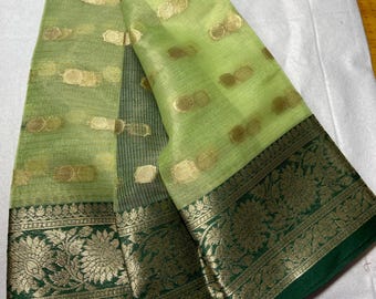 Beautiful super soft  Organza Silk Saree (Lime green/Green)