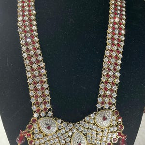 Beautiful Ruby /white stone Dimond Bridal Long Necklace Haram