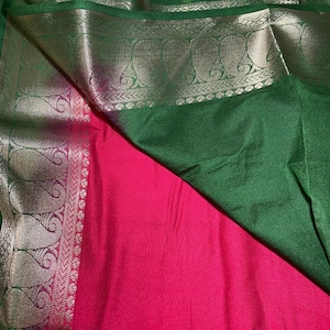 Super soft  Semi Mysore crepe  Silk Saree (Green/Soft Magenta)