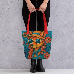 Cool Fox Art Tote Bag for Women | Floral Streetwear Design | 15x15" Bold Aesthetic Gift | SketchSoles GMS Collection
