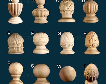 Solid Wood Carved Round Ball Post Cap | Unfinished Natural Wood Finial for Bed, Stair Railing,Bedpost | Finial Post Cap for Staircase