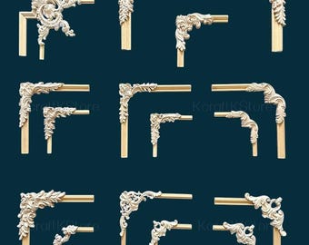 Unpainted Wood Carved Corner Applique | Natural Floral Wood Onlay for Wall Molding & Furniture Trim | Rustic Home Decor Wood Decal