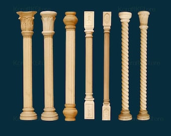 Wooden Carved Regal Ionic Pilaster, Carved Applique Roman Column | Vintage Cabinet Door Onlay Trim | Decorative Greek Roman