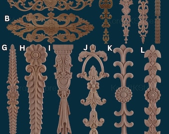Rosettes Applique Onlay,oak carved wave flower Onlay decal, Unpainted Wood Carved Applique Onlay, Cabinet Unpainted Wooden Moulding