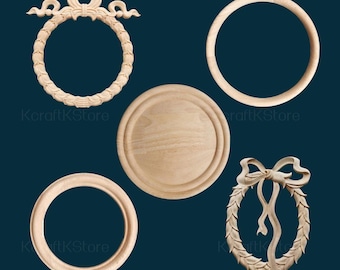 Unpainted Flower Wood Rosette Applique, Flower Carving Onlay, Round Rosettes Applique Onlay,Window Decoration