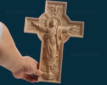 Unfinished Wooden Carved Cross, Wall Crucifix,Prayer Cross,Crucifix Wooden Carved Wall Сross Jesus Christ,Home Decor, Housewarming Gift