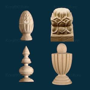 Architektur-Treppensäule, unbehandeltes Naturholz-Finial für Bett, Treppengeländer, Pfostenkappe für Treppe, Lotus-Kopf-Kopfteil-Bett