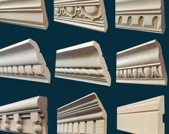 Unfinished Wooden Molding Trim, Decorative Architectural Wood Moulding for Cabinets, Walls and Furniture,Unfinished Wooden Crown Molding