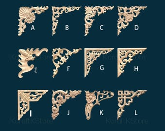 Natural Wood Carved Corner Applique,Corner Appliques Frame Wall Door Furniture Wood carving Decorative, Wood Corner flower, Wood decal