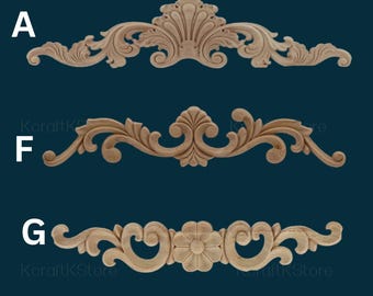 Vintage wood carving corner applique decorations, Unpainted Wood Carved Applique Onlay, Long Applique Door Bed Decorative Flower