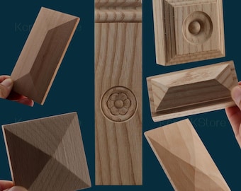 Rectangle Retro molding wood applique, Flower Wood Carving Natural Wood Appliques, Unpainted Square Wood Applique Onlay,Furniture Carving