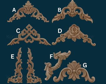Window Corner Wood Applique,Natural Wood Carved Corner Applique,Corner Appliques Frame Wall Door Furniture Wood carving Decorative