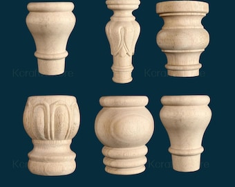 Solid Wood Table Legs | Farmhouse , Mid Century Table, Sofa & Cabinet Legs | DIY Bun Feet,Round Sofa Legs Strong Table Legs,