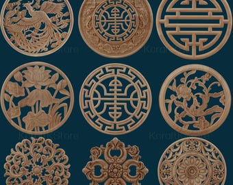 4" to 16"(10cm to 40cm) Round Rosettes Applique Onlay, Unpainted Wood Carved Furniture Carving Aplique, Unpainted Wood Carved Embellishments