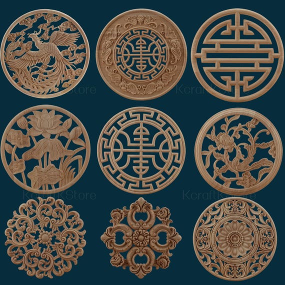 4" to 16"(10cm to 40cm) Round Rosettes Applique Onlay, Unpainted Wood Carved Furniture Carving Aplique, Unpainted Wood Carved Embellishments