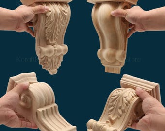 Roman Column Corbel, Wooden Roman Column, Carved Corbel, Flower Wood Carving Natural Wood Appliques, Wall Carved Ornamentation Corbels