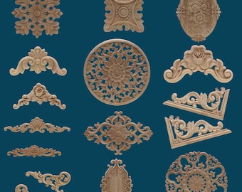 Natural Floral Wood Carved Wooden Figurines,Corner Appliques Frame Wall Door Furniture Woodcarving Decorative, hardwood acanthus onlays