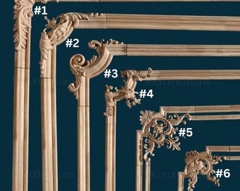 Wooden Corner Floral Trim, Wall Moulding Package, Paneling Corners and Molding, Wood Applique Background, Cabinet Decals, Wall Trim Decor