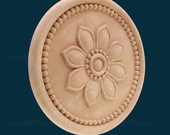 Round Rosettes Applique Onlay,Flower Wood Carving Natural Wood Appliques, Unpainted Square Wood Applique Onlay, Cabinet