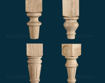 Unfinished Solid Wood Furniture Legs | Farmhouse , Mid Century Table, Sofa & Cabinet Legs | DIY Bun Feet, Sofa Legs Strong Table Legs,