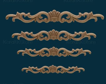 Long Vintage wood carving corner applique decorations, Unpainted Wood Carved Applique Onlay, Long Applique Door Bed Decorative Flower