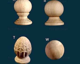 Wood Staircase Finial, Round Ball Post Cap | Unfinished Natural Wood Finial for Bed, Stair Railing,Bedpost | Finial Post Cap for Staircase