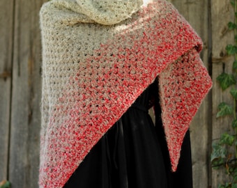 Hand Crocheted Mohair Blend Triangle Scarf - Chunky Knit