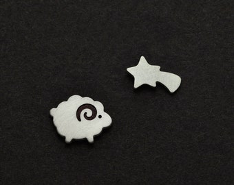 Sterling Silver Little Sheep & Shooting Star Stud Earrings