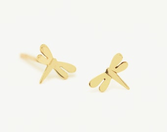 14K Gold or Sterling Silver Dragonfly Stud Earrings